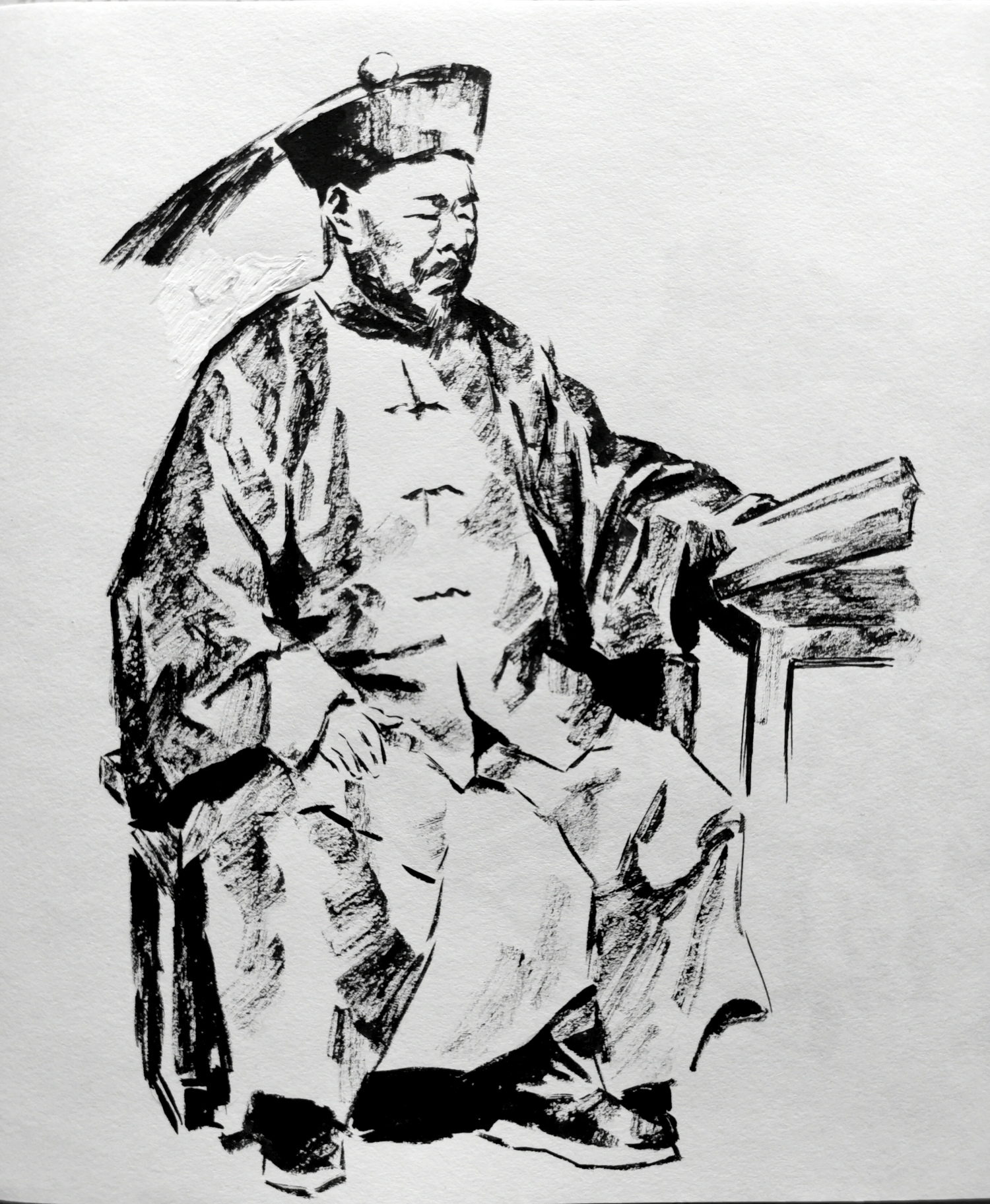 素描人物,毛笔的黑白表现力